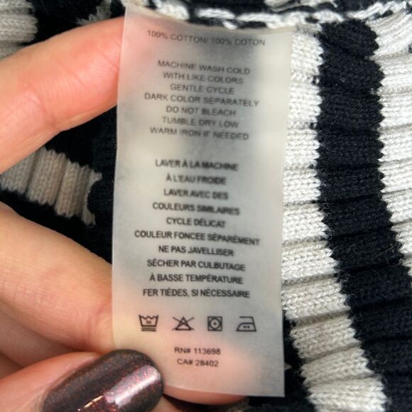 Margaret O'Leary Black & White Striped Snap Turtleneck Top Lightweight Sweater L - Picture 14 of 14